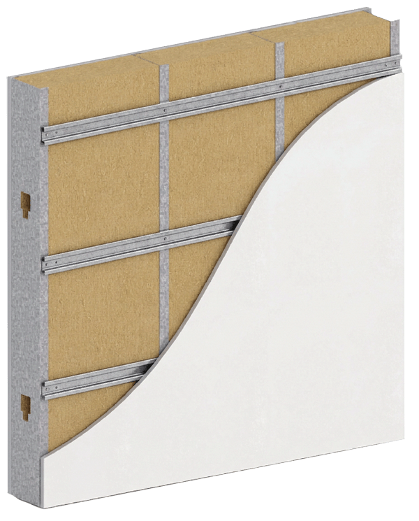 Three and five eighths inch steel stud cavity wall assembly with resilient channel