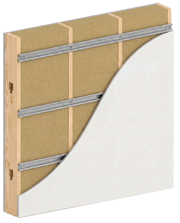 Typical 2x4 wood stud cavity wall assembly with resilient channel