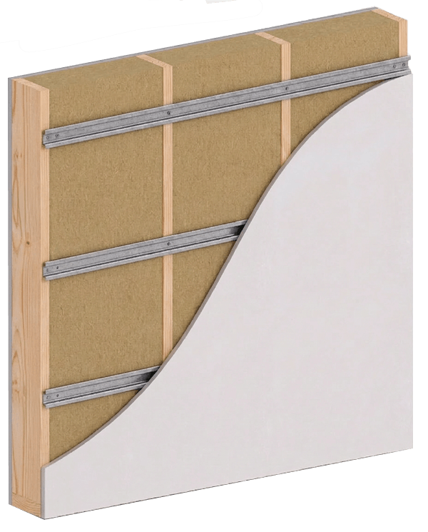Typical 2x4 wood stud cavity wall assembly with resilient channel
